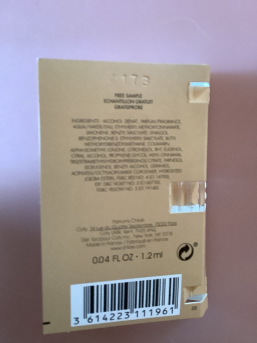 Chloé Nomade Sample Card - Cream and Pink perfume sample - Picture 3 of 3